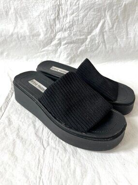 Steve Madden slinky slide sandals black knit fabric platforms US womens 7 y2k